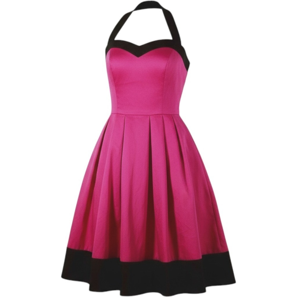 London Times Womens 10 Pink Halter Dress Y2K Pin-Up Rockabilly LT0316 Pockets